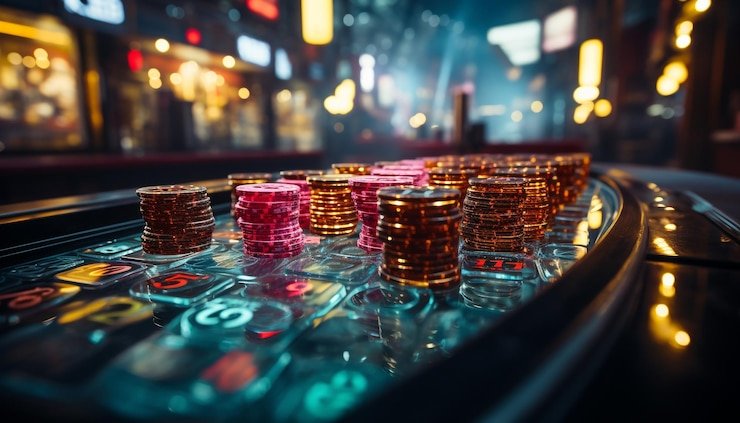 Antarmuka permainan slot di platform renom268 dengan gulungan berwarna-warni dan tombol putar